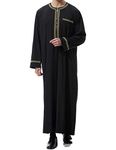 Qianliniuinc Islamic Mens Clothing Kaftan Maxi-Muslim Male Shirt Long Sleeve Abaya Dubai Cotton (Black,XXXL)