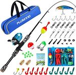 PLUSINNO Kids Fishing Pole with Spincast Reel Telescopic Fishing Rod Combo Full Kits for Boys, Girls, and Adults (Black, 120cm 47.24in)