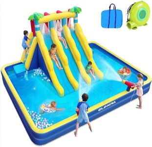 ELEMARA Inflatable Water Slide for Big Kids, 20.66x16.4FT w/Large Double-Layer Pool, Bounce House for Kids Backyard w/3 Extra-Long Slides, Climbing Wall, 2 Water Cannons,Water Spraying,750W Air Blower