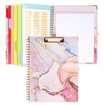 Pechor Clipboard Folio with Refillable Notepad Spiral A4 Clipboards, 5 Extra Folders with 10 Pockets, File Folder Labels, Pen Loop Series (Pink Marble)