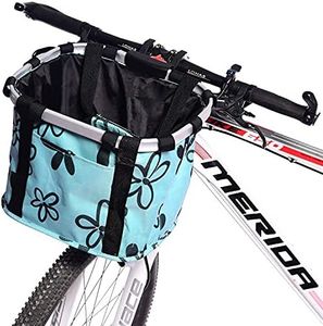 URBEST Bike Basket,Small Pets Cat Dog Folding Carrier,Removable Bicycle Handlebar Front Basket, Quick Release and Easy to Install,Detachable Cycling Bag (Blue)