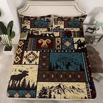 Aztec Bed Sheets Queen Rustic Southwestern American Native Fitted Sheet,Bear Deer Moose Bedding Set Retro Indian Style Hunting Animal Bed Cover with 2 Pillowcases Home Room Decor