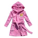 FEETOO Cartoon Rabbit Embroidered Girl Bathrobe 100% Cotton Girl Robe Gown (6, Pink)