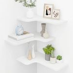Homode Corner Floating Shelves, Set of 3 Corner Wall Shelves with Wire Hole, L-Shaped Wood Hanging Storage Shelf for Wall Decor, for Bathroom Kitchen Bedroom, White