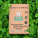 LILY & EDITH Biodegradable Dental Floss Picks Adults and Kids 300 Counts, Fluoride-Free, Chemical Free, Plant Based Compostable, Earth Friendly, Zero Waste Package, Shred Resistant (Mint)