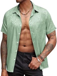 COOFANDY Mens Casual Beach Shirts Printed Short Sleeve Summer Hawaiian Shirt, Light Green, X-Large