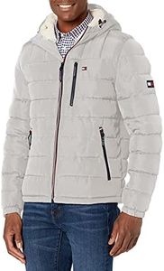 Tommy Hilfiger Men's Midweight Sherpa Lined Hooded Water Resistant Puffer Jacket, Ice Tech, Large