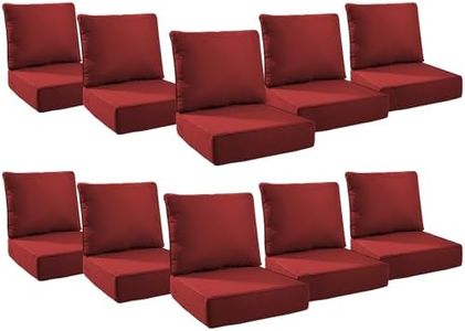 Pugire 6" Thick Outdoor Cushions 24x24x6, 10-Set Deep Seat Patio Cushions with Removable Cover, Waterproof & Fade Resistant Replacement for Wicker Chair, Loveseat, Sofa - Red
