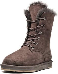 Aumu Womens Shearling Leather Sheepskin Classic Lace up Mid Calf Flat Fur Winter Snow Boots, Chocolate, 6