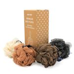 Premium Bath Puffs Made from 100% Recycled Materials | Pack of 4 Super Soft Large Exfoliating Puffs | Long-Lasting, Durable & Recyclable (Neutral Tones)