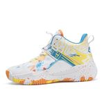 ZUDV Men's Women's Basketball Shoes High Top Ultra-Light Fashion Anti Slip Breathable Sneakers, White/Orange, 7 Women/5.5 Men