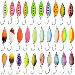 QualyQualy Fishing Spoon Lure Assortment, 30pcs Colorful Trout Lure Set Casting Metal Fishing Lure Trolling Spoon Lure Single Hook Tackle Kit