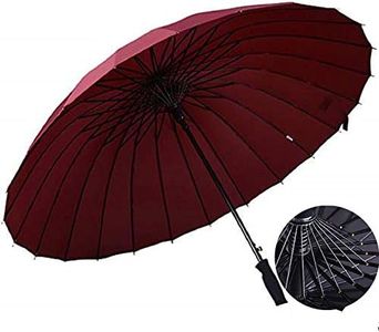 LissomPlume Unisex Compact Travel Cane Umbrella 24 Ribs Large Windproof Rain Canopy Auto Open Burgundy