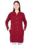 HAUTEMODA Women's Pure Wool Buttoned Long Cardigan with Pockets (A-30-Ad04Wp2601_Pink) (XX-Large, Deep Maroon)