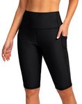 SANTINY Women's High Waisted Swim Shorts with Pockets UPF50+ Long Board Swimming Shorts for Women with Liner, Black, XX-Large