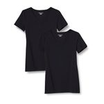 Amazon Essentials Women's Classic-Fit Short-Sleeve V-Neck T-Shirt, Pack of 2, Black, M