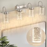 Litake Bathroom Light Fixtures, 4 Light Brushed Nickel Bathroom Vanity Light Over Mirror with Crystal Bubble and Clear Glass Dimmable 3 Color Temperatures for Hallway Kitchen Bedroom Living Room