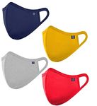 OCEAN RACE Cotton Anti Pollution 3 Layer Reuseable Face Mask (Navy Blue, Red, Yellow, Grey, Pack of 4, Without Valve) for Unisex