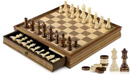 Peradix Magnetic Wooden Chess Set - 38 x 38cm Chess Board Game with 2 Built-in Storage Drawers - 2 Bonus Extra Queens - Chess for Beginner, Kids, and Adults, Gift Packaging