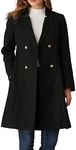 GRACE KARIN 2024 Women's Winter Coat Lapel Double Breasted Trendy Solid Casual Midi Peacoat Outwear Black XL