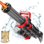 Gatling Electric Water Gun,Water Gun, High Powered Automatic Squirt Guns with Large Capacity Backpack, 2 Battery, Dazzling Gunfire Effects Muzzle Flash for Adults Kids (Black)