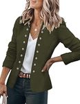 GRAPENT Women's Business Casual Buttons Pockets Open Front Blazer Suit Cardigan Army Green Size Medium (US 8-10)