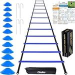 Ohuhu Agility Ladder Training Set - 12 Rung Speed Ladder with 12 Field Cones and 4 Stakes, Footwork Equipment for Soccer Football Drills (Blue ladder set with tutorial)