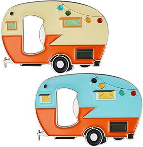 Bottle Openers Magnetic with Fridge Magnet Sticker Refrigerator Magnet Beer Bottle Openers, RV Caravan Camper Bottle Openers for Indoor Outdoor Picnic Home Kitchen Tools (Blue, Yellow,2 Pieces)