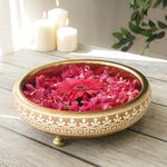 BEHOMA Wood & Metal Design 11.4 Inches Urli, Decorative Bowl for Home Decor, Uruli for Flower Decoration, Center Table Decoration, Wooden Tray for Festival and Pooja,1 pc