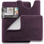 Clara Clark Bathroom Rugs Sets 3 Piece, Velvet Memory Foam Bath Mat - Non-Slip, Machine Washable Bath Rugs - Dries Quickly, Ultra Soft Bath Mats for Bathroom, Purple Bathroom Rug Set
