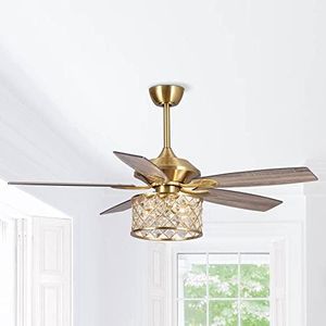 Parrot Uncle Ceiling Fans with Lights and Remote 52 Inch Gold Ceiling Fan with Light for Bedroom, Reversible Motor, Timer