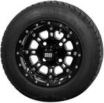 Hardcore Parts 10" Black 'Panther' Golf Cart Wheels and 205/50-10 (18"x8"-10") DOT rated Low Profile tires - Set of 4, includes Black 'SS' center caps and 1/2x20 Black lug nuts