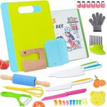 Ciphuoly 32 Pieces Kids Kitchen Knife Set, Kitchen Safe Knives for Kids with Gloves Cutting Board Fruit Vegetable Crinkle Cutters, Montessori Kitchen Tools Set for Real Cooking