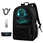 BSTcentelha Luminous School Bag Anime Boys Backpack Cool Bookbag with Pen Case USB Chargeing Port Students Teens Boy Girl Laptop Backpacks (Black)