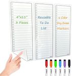 JJPRO Reusable Dry Erase to-Do List Whiteboard Stickers 4"x 11" 3 Pack for All Smooth Surfaces-Nonmagnetic to-Do List Sticks to Stainless Steel Fridge, Cabinet, Door & Glass