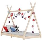 vidaXL Solid Pine Wood Kids Bed Frame Decorative Lovely Tipi Design Baby Toddler Children Girls Boys Bedroom Beds Furniture 70x140cm