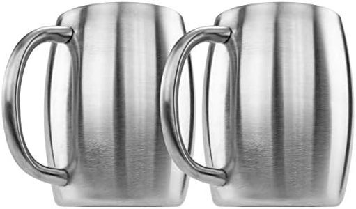 Southern Homewares Stainless Double Wall Steel Beer Coffee Desk Mug Smooth 14-Ounce Set of 2, SH-10156-S2