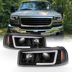 AKKON - For 99-06 GMC Sierra 1500 2500HD 3500 C3 Yukon XL Black LED Tube Projector Headlights Driver+Passenger Side Pair