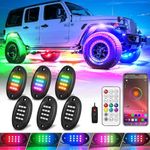 6 Pods RGB+IC LED Rock Lights for UTV ATV Golf Cart Truck SXS SUV RZR, Music Sync Smart Dream Color Chasing Underglow LED Lights for Cars with APP/RF Control, Waterproof Vehicle Underbody Light 12V