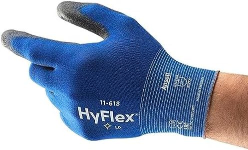 Ansell HyFlex 11-618 Thin Work Gloves, Stretch Fit Nylon Liner with Abrasion Resistant PU Coating, Industrial Safety Gloves for Precision Handling, DIY and Mechanics, Blue, Size M (12 Pairs)