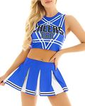 Freebily Cheer Leader Costume School Girl Uniform Musical Uniform High School Fancy Dress for Women Cosplay Halloween Blue M