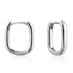 Silver Oval Huggie Hoop Earrings for Women, Small Silver Hoop Hypoallergenic Earrings for Sensitive Ears, Square Hoop Earrings for Gifts