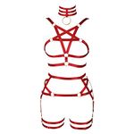 Women's Body Harness Pentagram Bra Garter Belt Set Punk Gothic Carnival Halloween Elastic Adjustable Dance Costume (Wine Red)