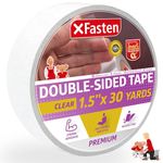 XFasten Double Sided Tape Clear, Removable, 1.5-Inch by 30-Yards, Single Roll Ideal as a Gift Wrap Tape, Holding Carpets, and Woodworking