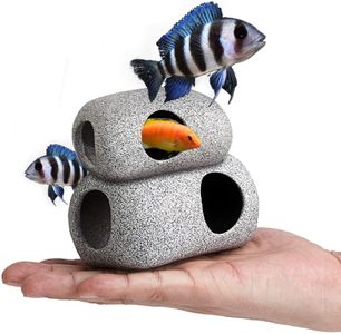 2 Pieces Aquarium Stone Hideaway Decoration,Realistic Betta Hideout Shelter Cave Fish Tank Ornament， Hideaway Rocks for Aquatic Pets to Breed, Play and Rest.