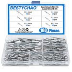 BESTYCHAO 180pcs 6 Sizes Aluminum Blind Rivets, Pop Rivets Assortment Kit (Silver)