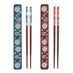 2 Pairs Chopsticks Portable Chopsticks Set with Case Reusable Natural Wooden Chopsticks Japanese Style Eco-Friendly Chopsticks for Sushi Noodle Picnic Kitchen Blue and Red White