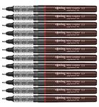 rOtring Tikky Graphic Fibre Tip Pens | 0.50 mm | Black Ink | Burgundy Barrels | Box of 12 Fineliners