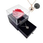 Handmade Preserved Rose Gift Box with Forever Rose and Love You Necklace in 100 Languages, Enchanted Flower Gift for Girlfriend Mother Wife on Anniversary Valentine's Day Mother's Day Christmas Day