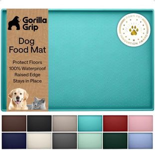 GORILLA GRIP 100% Waterproof Raised Edge BPA Free Silicone Pet Feeding Mat, Dog Cat Food Mats Contain Spills Protects Floors, Placemats for Cats and Dogs Water Bowl, Pets Accessories 32x24 Turquoise